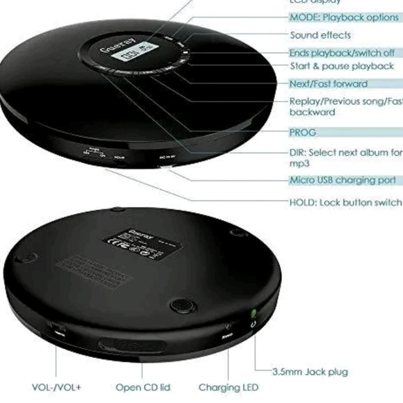 Portable CD Player 1400mAh CD Walkman Gueray Rechargeable CD Player Portable CD - Picture 7 of 9